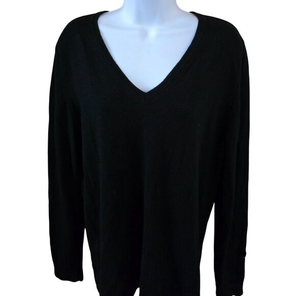 Black wool V-Neck Sweater Long Sleeve Pullover cottagecore whimsygoth - Picture 1 of 10
